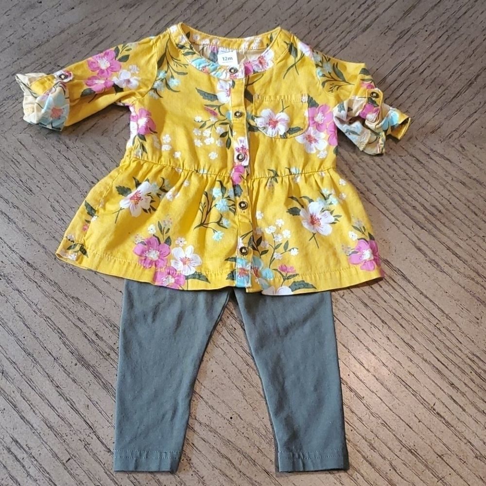 12 month girls Carters floral shirt and tights.